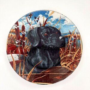 BLACK LAB LABRADOR RETREIVER WILDLIFE DECORATIVE GLASS PLATE